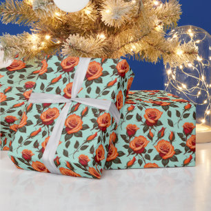 Lebendige orange und rote Rosen Geschenkpapier