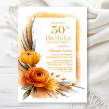 Lebendige Orangefarbene Blumenparty zum 50. Geburt