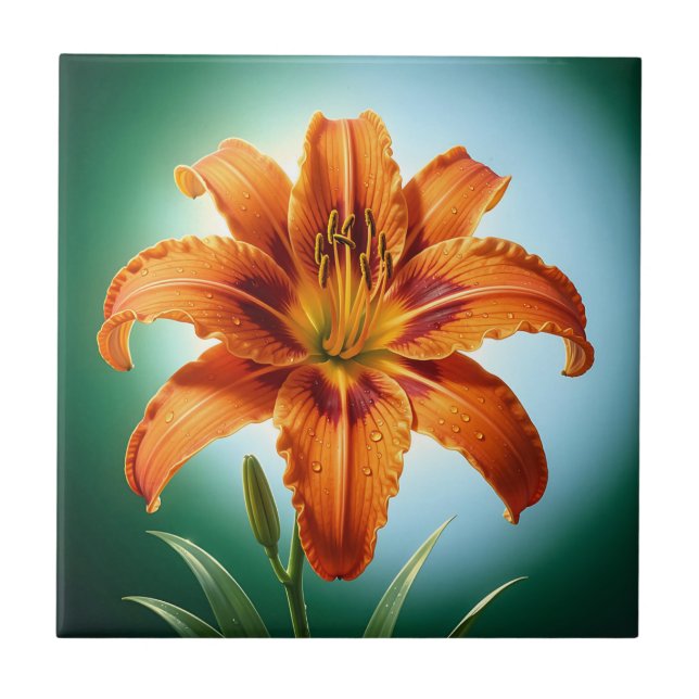 Lebendige Orangefarbene Lilienblüte Fliese (Vorderseite)