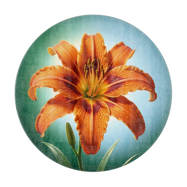 Lebendige Orangefarbene Lilienblüte Schneidebrett (Vorderseite)
