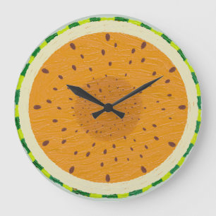 Lebendige Orangene Wassermelonen-Scheibe Gemalter Große Wanduhr