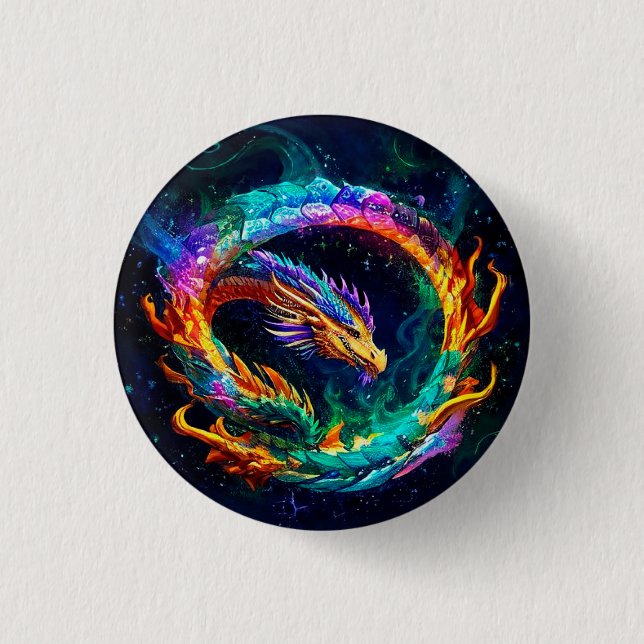 Lebendige Ouroboros-Drachenkunstsymbol Button (Vorderseite)