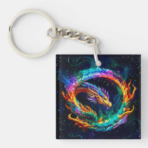 Lebendige Ouroboros-Drachenkunstsymbol Schlüsselanhänger