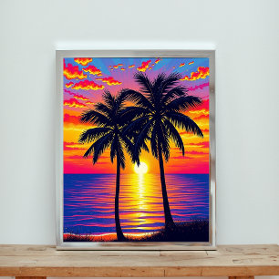 Lebendige Palmen, gegen ein Kaleidoskop silhouetti Poster