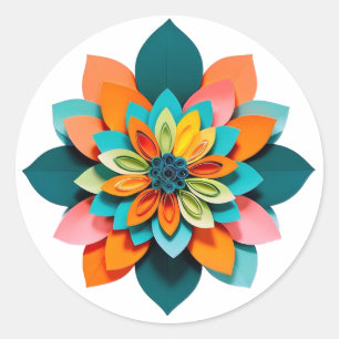 Lebendige Papier-Quilling-Blumen-Mandala Runder Aufkleber