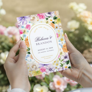 Lebendige Pastell-Frühlingsblumen Helle Gartenhoch Save The Date
