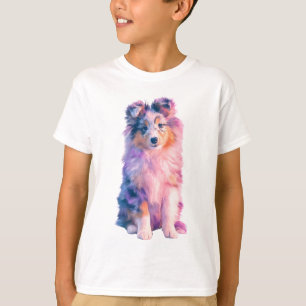 Lebendige Pastell-Watercolor-Sheltie-Welpen-Kinder T-Shirt