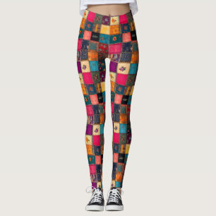 Lebendige Patchworkdecke mit klassischen Blumenmus Leggings