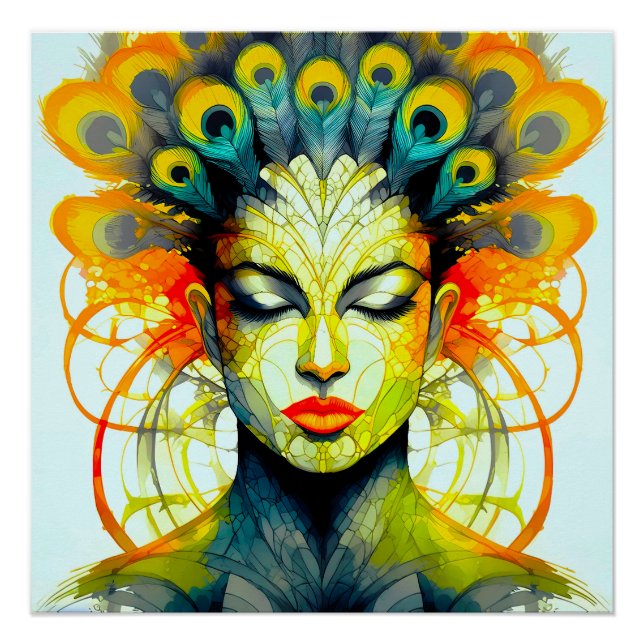 Lebendige Pfauenfeder-Schönheit Verschmelzung Poster (Vorderseite)