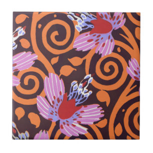 Lebendige Pink- und Orange-Swirl-Art-Deco-Blume Fliese