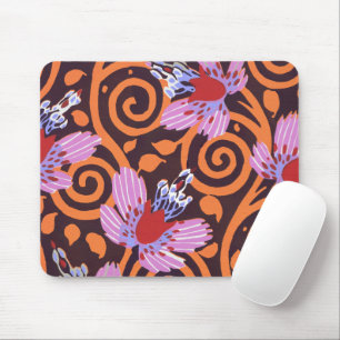 Lebendige Pink- und Orange-Swirl-Art-Deco-Blume Mousepad