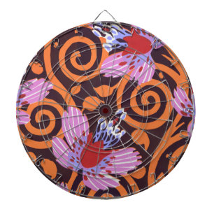 Lebendige Pink- und Orange-Wirbel-Art-Deco-Blume Dartscheibe