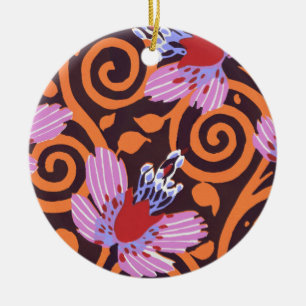 Lebendige Pink- und Orange-Wirbel-Art-Deco-Blume Keramik Ornament