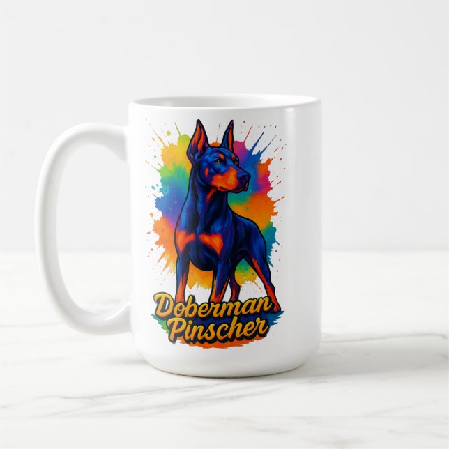 Lebendige Pop-Art-Dobermann-Pinscher-Illustration Kaffeetasse (Links)