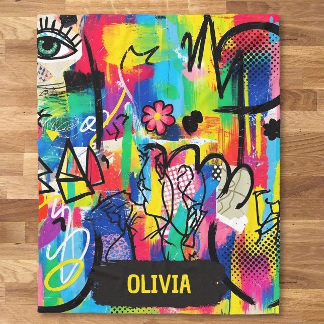 Lebendige Pop-Art-Grafffiti-Abstrakt-Personalisier Fleecedecke (Von Creator hochgeladen)