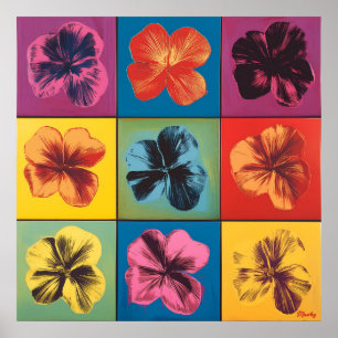 Lebendige Pop-Art-Hibiskus-Blüten-Gitter – Modern Poster