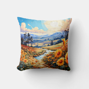 Lebendige Prairie-Landschaft-Illustration Kissen