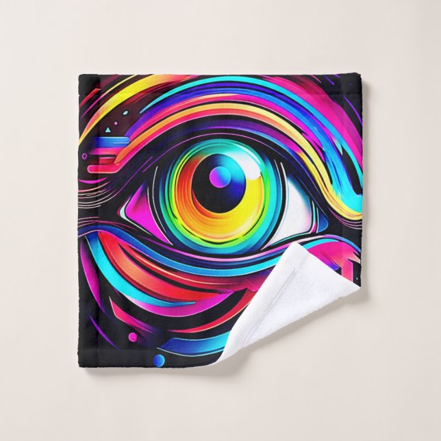 Lebendige psychedelische Augen-Kunst Badhandtuch Set (Waschlappen)