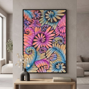 Lebendige psychedelische Boho-Abstracte Floralschw Poster