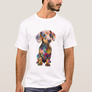 Lebendige psychedelische farbenfrohe Dachshund-Män T-Shirt