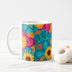 Lebendige psychedelische Sonnenblume Retro 70er Po Kaffeetasse