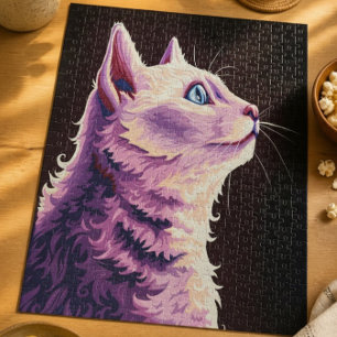 Lebendige psychedelische weiße Katze Pop-Art Puzzle