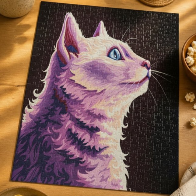 Lebendige psychedelische weiße Katze Pop-Art Puzzle (Von Creator hochgeladen)