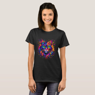 Lebendige Regenbogen Neonkatze Spritzkunst Farbe s T-Shirt