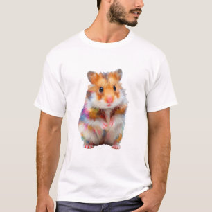 Lebendige Regenbogen-Ölfarbe Stilisierte Hamster-M T-Shirt