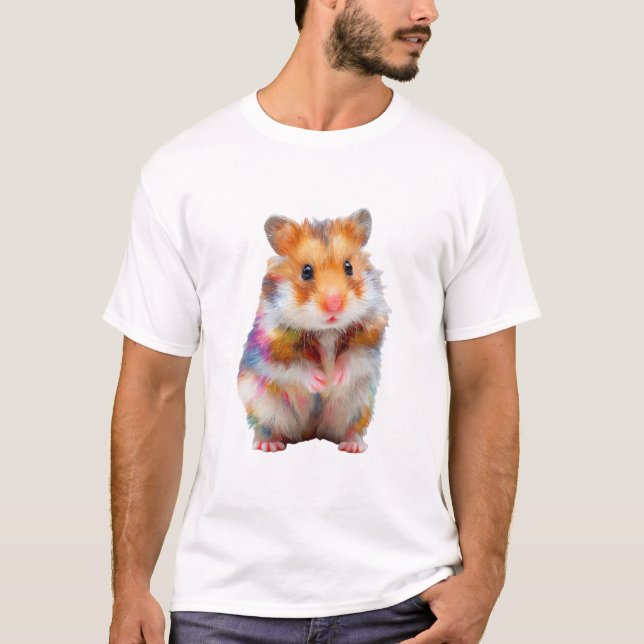 Lebendige Regenbogen-Ölfarbe Stilisierte Hamster-M T-Shirt (Vorderseite)