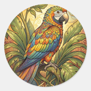 Lebendige Regenbogen-Papageien-Kunst im Jugendstil Runder Aufkleber