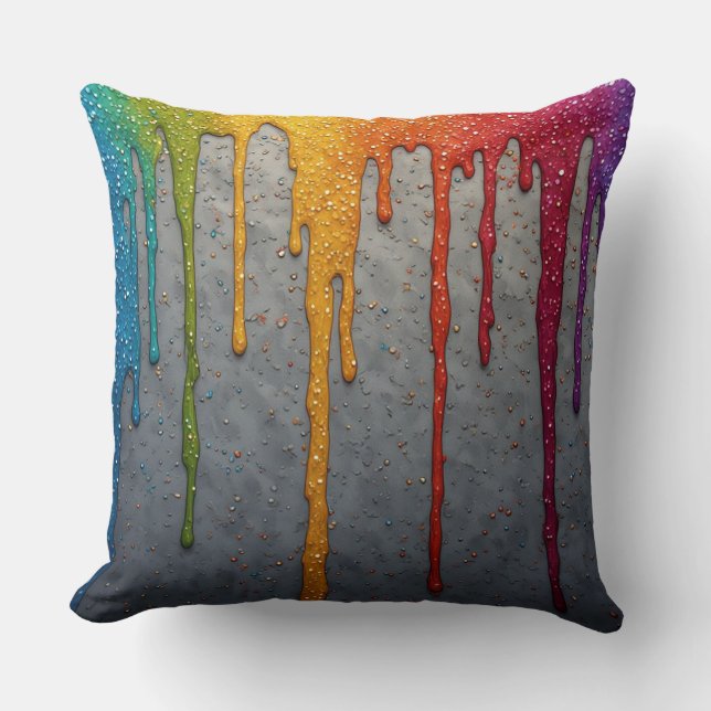 Lebendige Regenbogenfarbe tropft Kissen (Vorderseite)