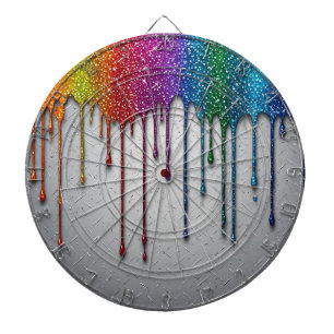 Lebendige Regenbogenfarben tropfen Dartscheibe