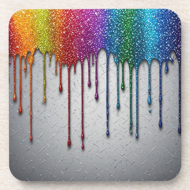 Lebendige Regenbogenfarben tropfen Getränkeuntersetzer (Vorderseite)