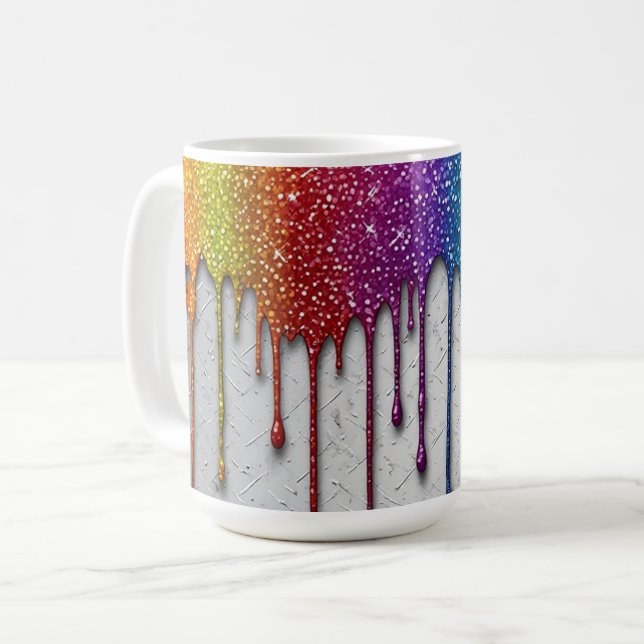 Lebendige Regenbogenfarben-Tropfen Kaffeetasse (Vorderseite Links)