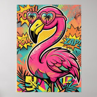 Lebendige Retro-Comic-Flamingo-Sonnenbrille Pop Ar Poster