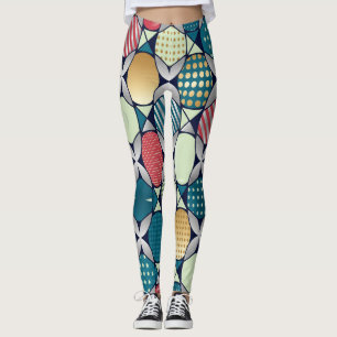 Lebendige Retro-Geometrische Kreis-Fusion Leggings