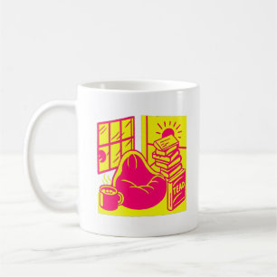 Lebendige Retro-Leseecke-Illustration Kaffeetasse