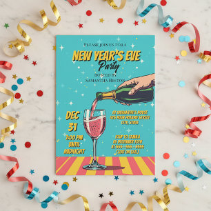 Lebendige Retro-Pop-Art-Silvesterparty Einladung