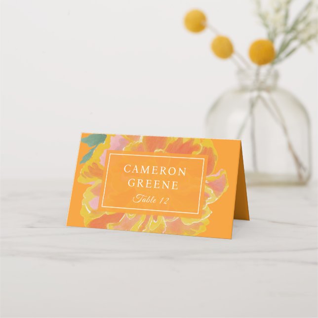 Lebendige Ringelblumen-Orange-Hochzeit  Platzkarte (Vorderseite)