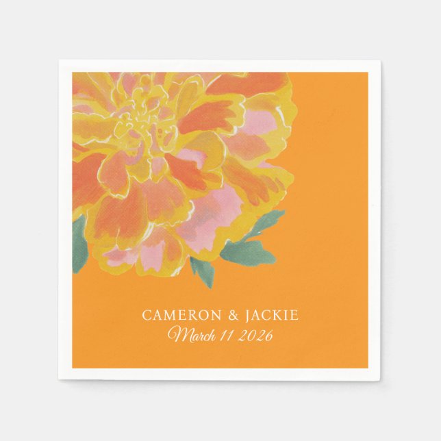 Lebendige Ringelblumen-Sommerhochzeit Serviette (Vorderseite)