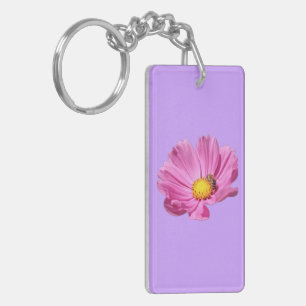 Lebendige rosa Blume mit einer Biene an einem Somm Schlüsselanhänger