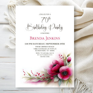 Lebendige rosa Blumenparty zum 70. Geburtstag Einladung