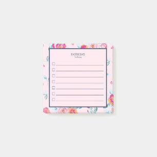 Lebendige rosa Blush-Blumen-Liste mit individuelle Post-it Klebezettel