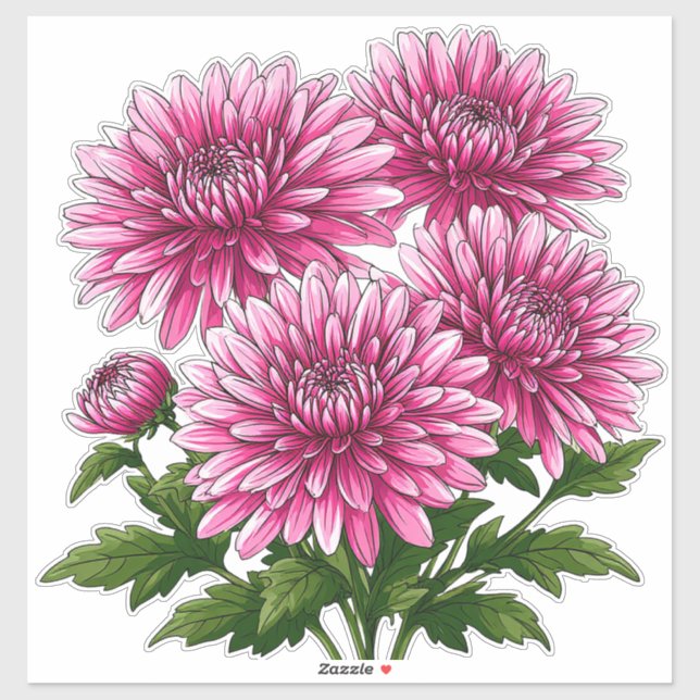 Lebendige rosa Chrysanthemen blühen Aufkleber (Blatt)