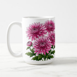 Lebendige rosa Chrysanthemen blühen Kaffeetasse