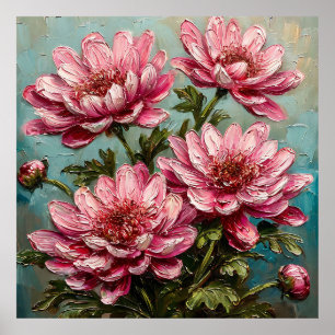 Lebendige rosa Chrysanthemenblüten Poster