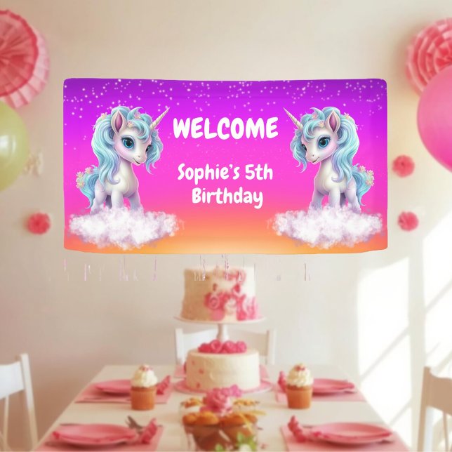 Lebendige rosa Einhorn-Geburtstag Banner (Vibrant pink Unicorn Birthday Banner)
