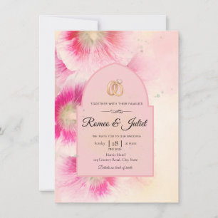 Lebendige rosa florale gebogene goldene Ringe Hoch Einladung