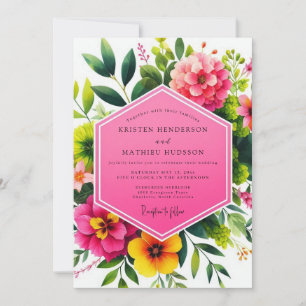 Lebendige rosa florale romantische Hochzeit Einladung